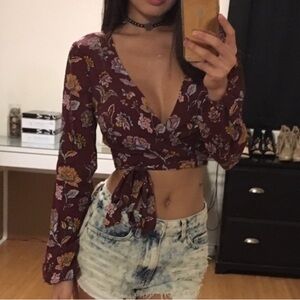 Wrap Tie Floral Boho Crop Top